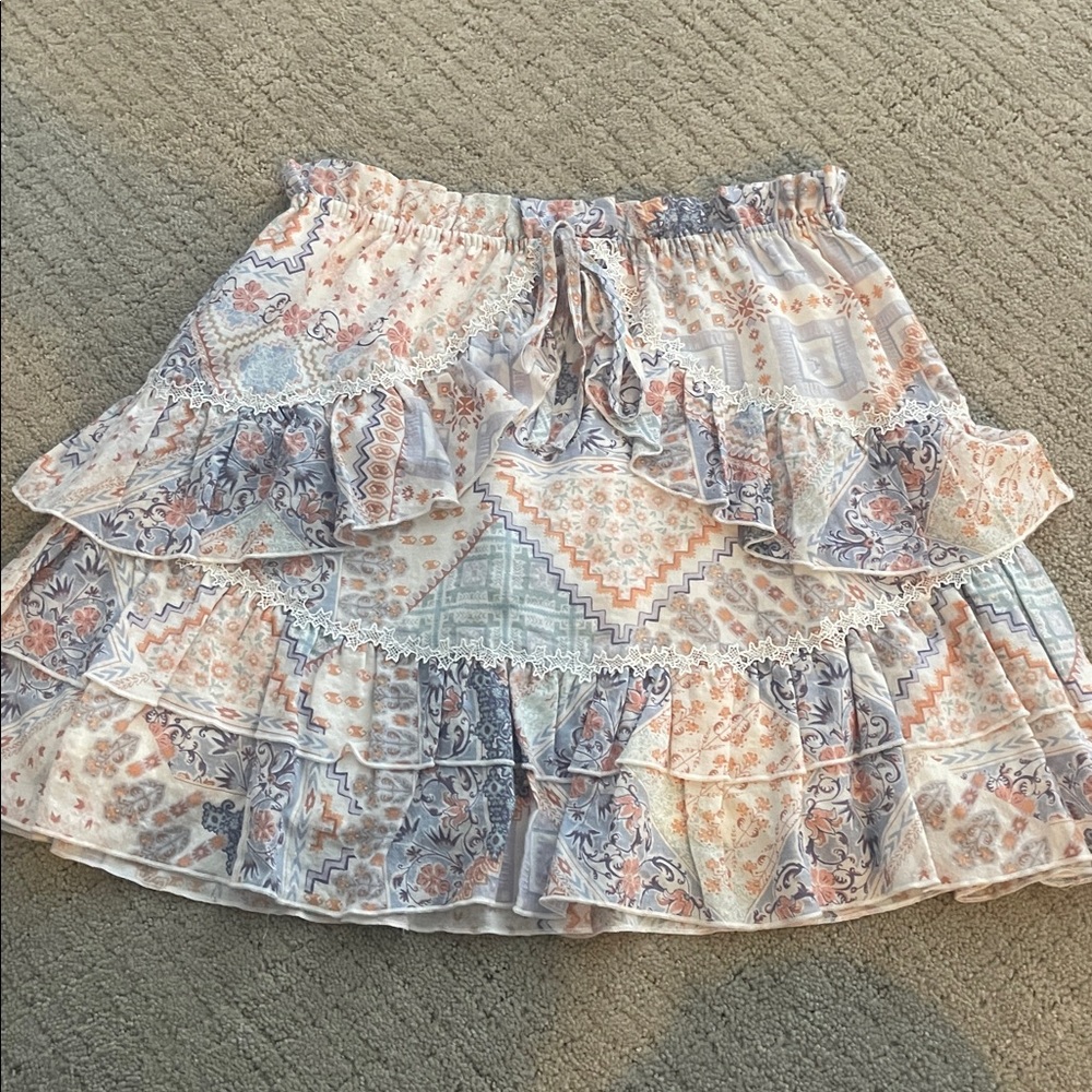 Boho Ruffle Mini Skirt in Pastel Print